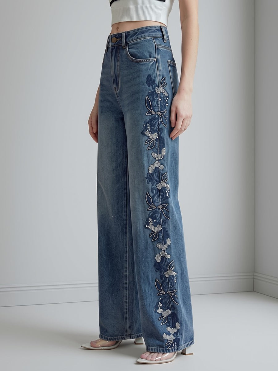 Moonlit Floral Straight Jeans