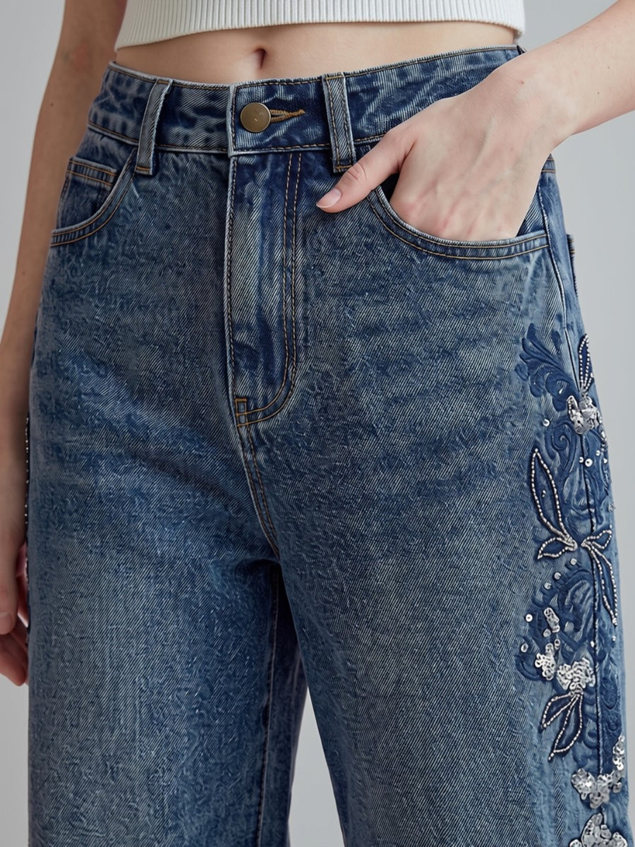 Moonlit Floral Straight Jeans