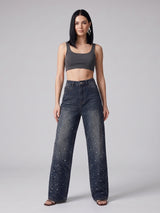 Starry Night Rhinestone Straight Jeans – Brown Blue