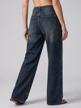 Starry Night Rhinestone Straight Jeans – Brown Blue