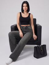 Starry Night Rhinestone Straight Jeans – Black