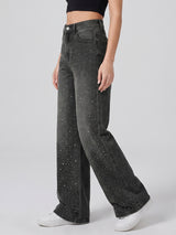 Starry Night Rhinestone Straight Jeans – Black