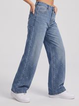 Starry Night Rhinestone Straight Jeans – Blue
