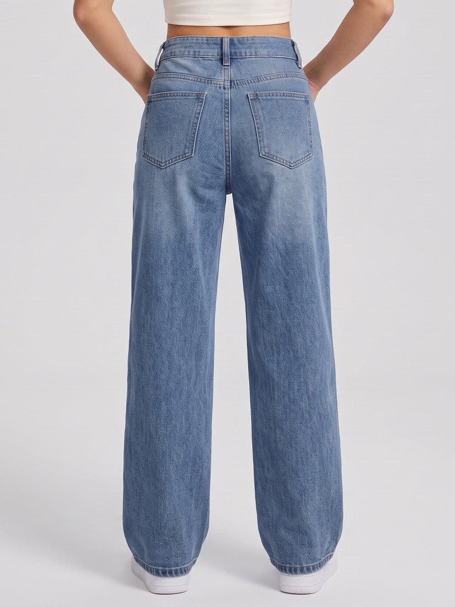 Starry Night Rhinestone Straight Jeans – Blue