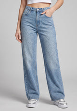 Starry Night Rhinestone Straight Jeans – Light Blue