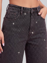 Full Glam Rhinestone Straight Jeans – Black