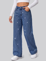 Full Glam Rhinestone Straight Jeans – Blue