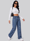 Full Glam Rhinestone Straight Jeans – Blue