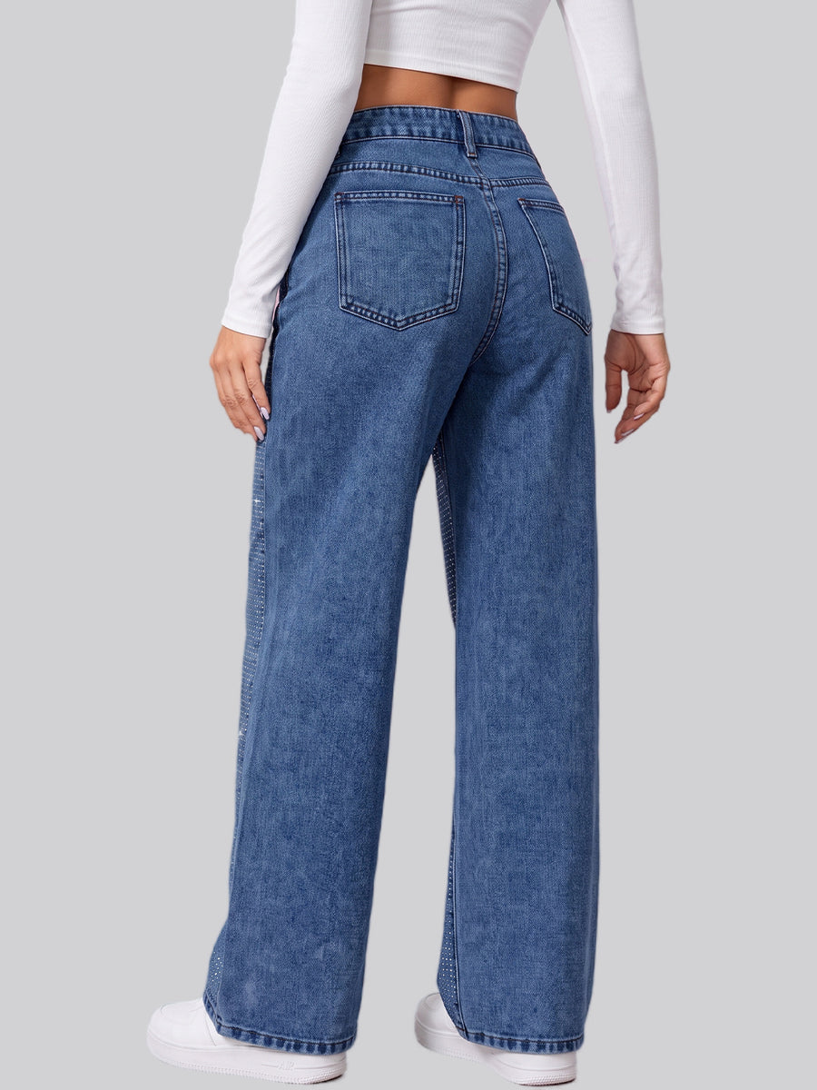 Full Glam Rhinestone Straight Jeans – Blue