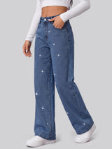 Full Glam Rhinestone Straight Jeans – Blue
