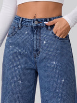 Full Glam Rhinestone Straight Jeans – Blue