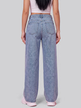 Full Glam Rhinestone Straight Jeans – Light Blue