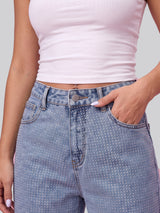 Full Glam Rhinestone Straight Jeans – Light Blue