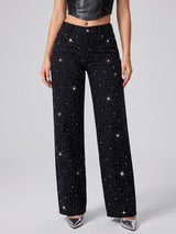 Galaxy Girl Rhinestone Straight Jeans – Black