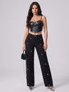 Galaxy Girl Rhinestone Straight Jeans – Black