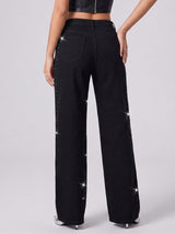 Galaxy Girl Rhinestone Straight Jeans – Black