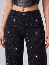 Galaxy Girl Rhinestone Straight Jeans – Black