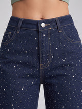 Galaxy Girl Rhinestone Straight Jeans – Navy Blue