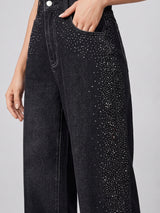 Side Sparkle Rhinestone Wide Legs – Black