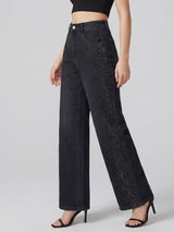 Side Sparkle Rhinestone Wide Legs – Black