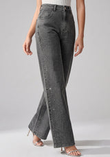 Side Sparkle Rhinestone Wide Legs – Grey