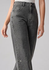 Side Sparkle Rhinestone Wide Legs – Grey