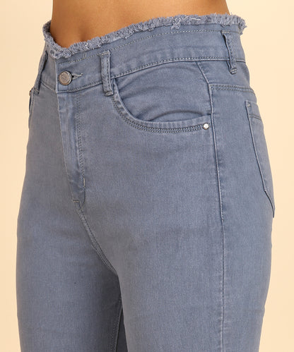 Grey High Rise Slim Fit Skinny Frayed Hem Jeans- 5105