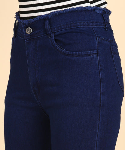 Navy Blue High Rise Slim Fit Skinny Frayed Hem Jeans- 5105