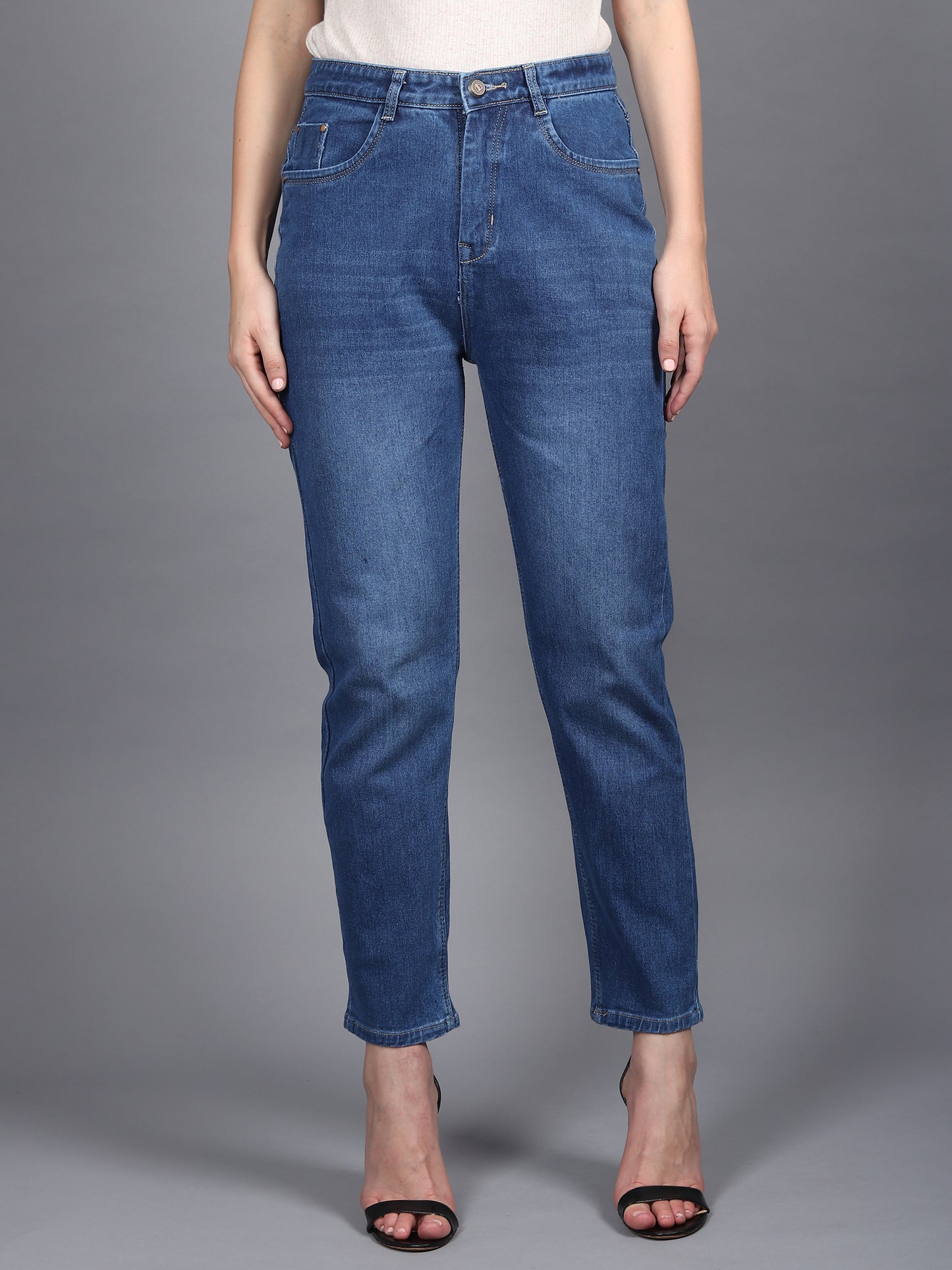 Blue Boyfriend Fit Cotton Lycra Regular Denim Jeans for Women-6041