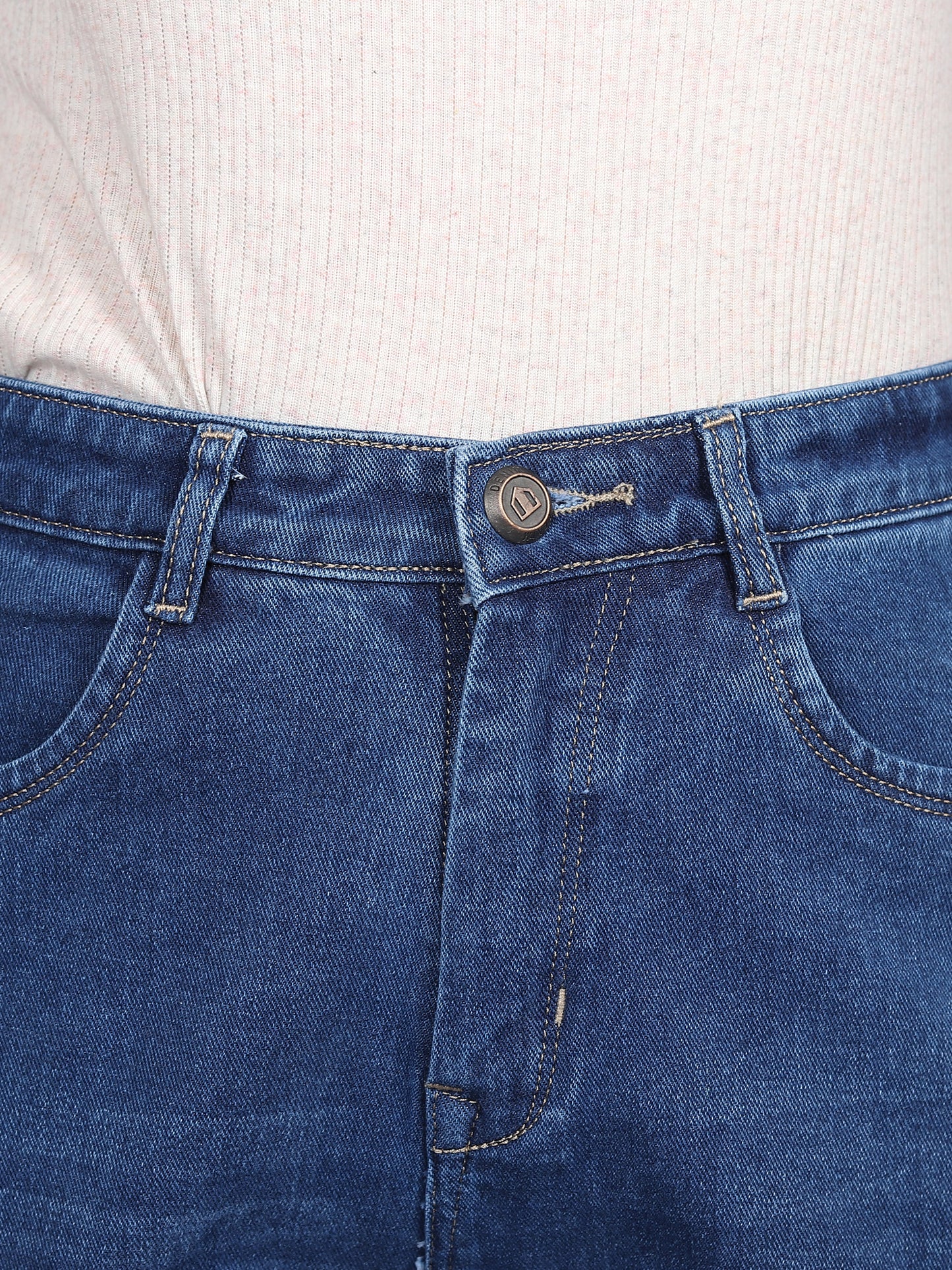 Blue Boyfriend Fit Cotton Lycra Regular Denim Jeans for Women-6041