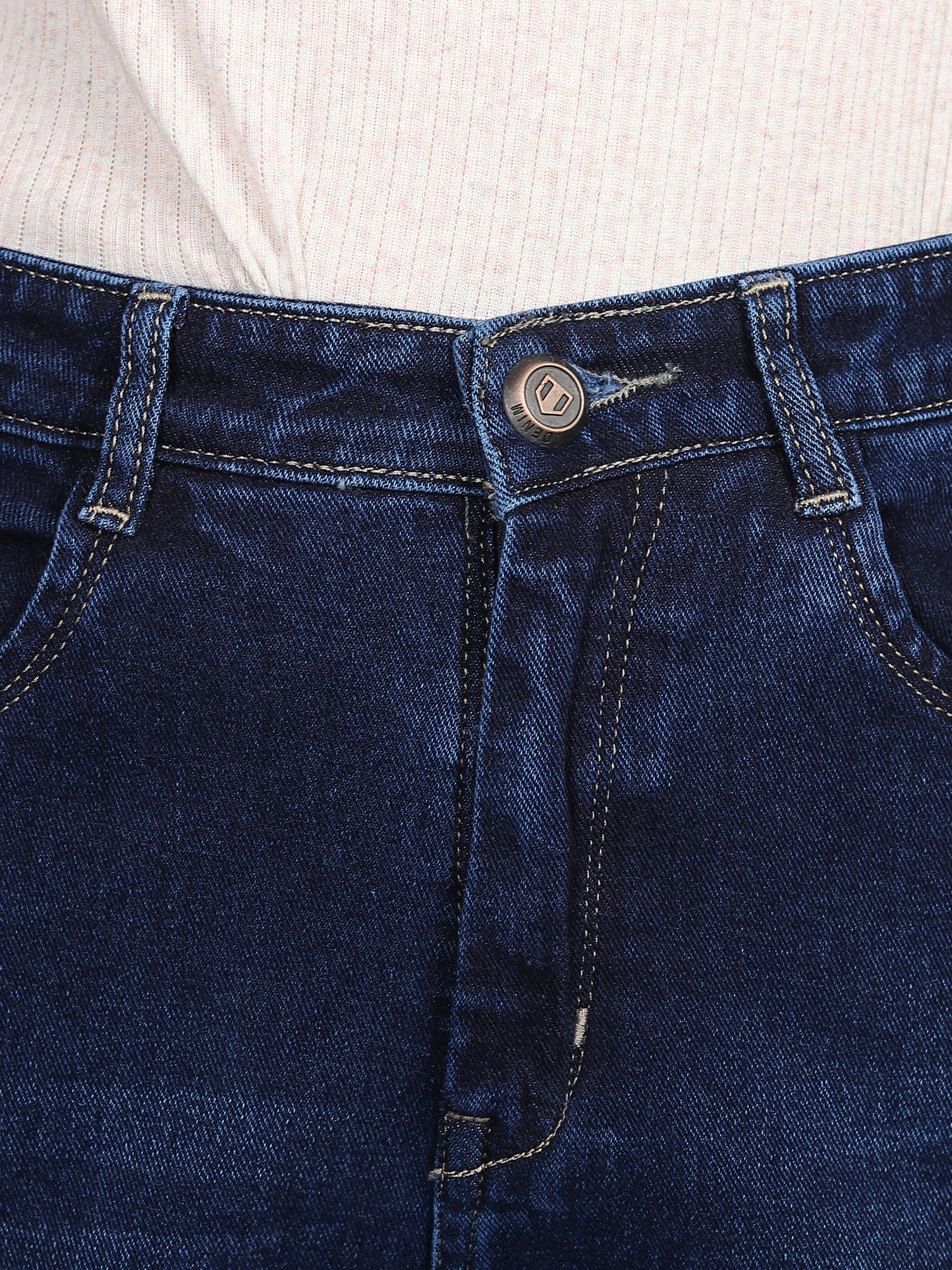 Navy Boyfriend Fit Cotton Lycra Regular Denim Jeans for Women-6041