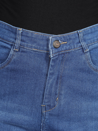 Blue High Waist Straight Fit Cotton Lycra Denim Jeans for Women-6044