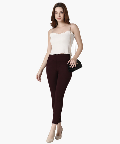 Maroon High Rise Lift and Shape Skinny Jeggings for Women -609