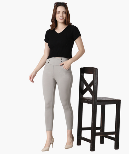 Quill Grey High Rise Curve Hugging Jeggings for Women -614
