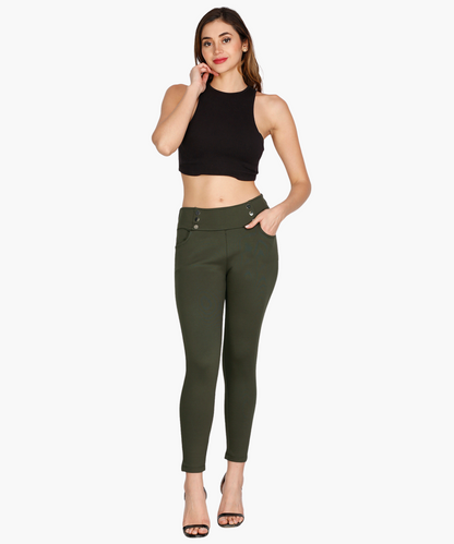 Henna Green High Rise Curve Hugging Jeggings for Women -614