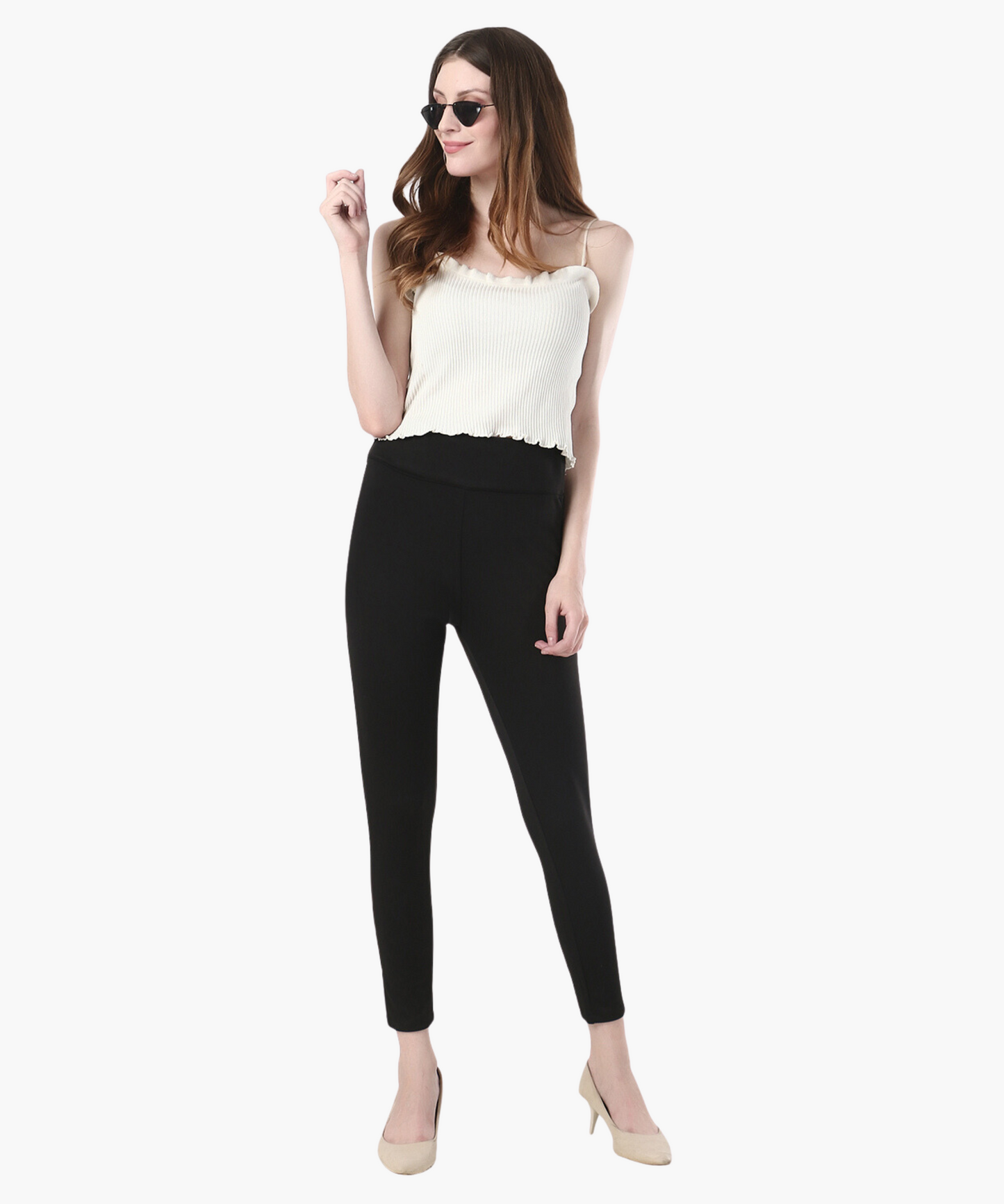 Black High-Waisted Classic Cigarette Trousers for Women -650