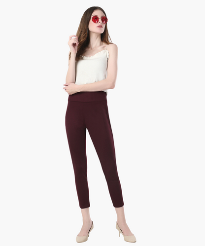 Maroon High-Waisted Classic Cigarette Trousers for Women -650