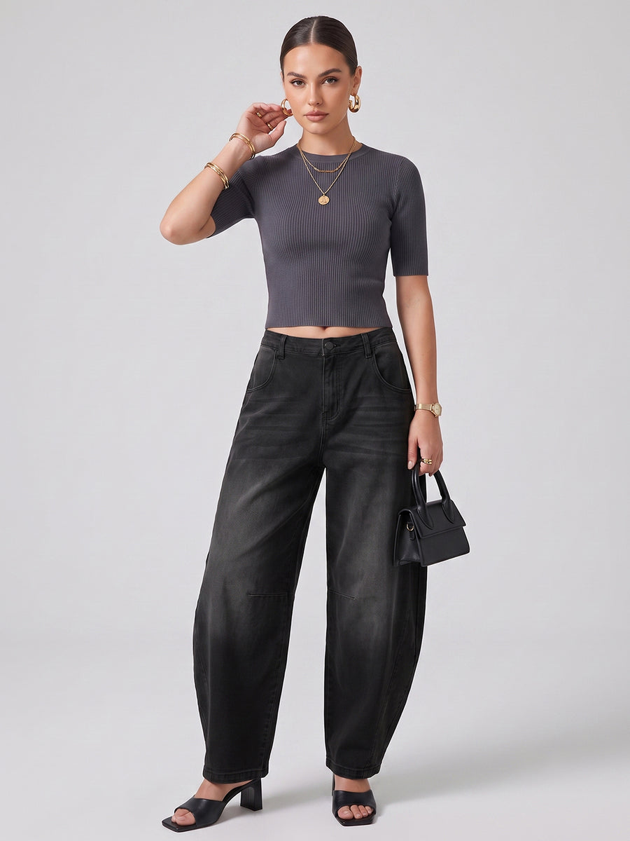 Curve Appeal Barrel Leg Jeans – Black