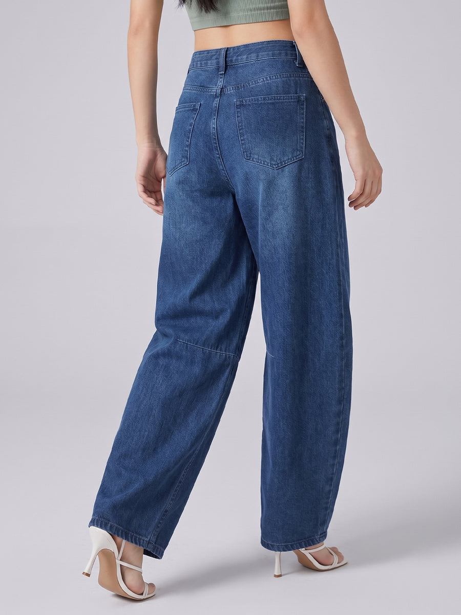 Curve Appeal Barrel Leg Jeans – Blue