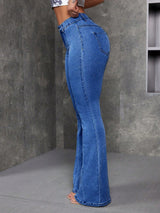 Gen Z Retro Bootcut Jeans – Blue Bootcut Jeans Back View – Glossia Fashion