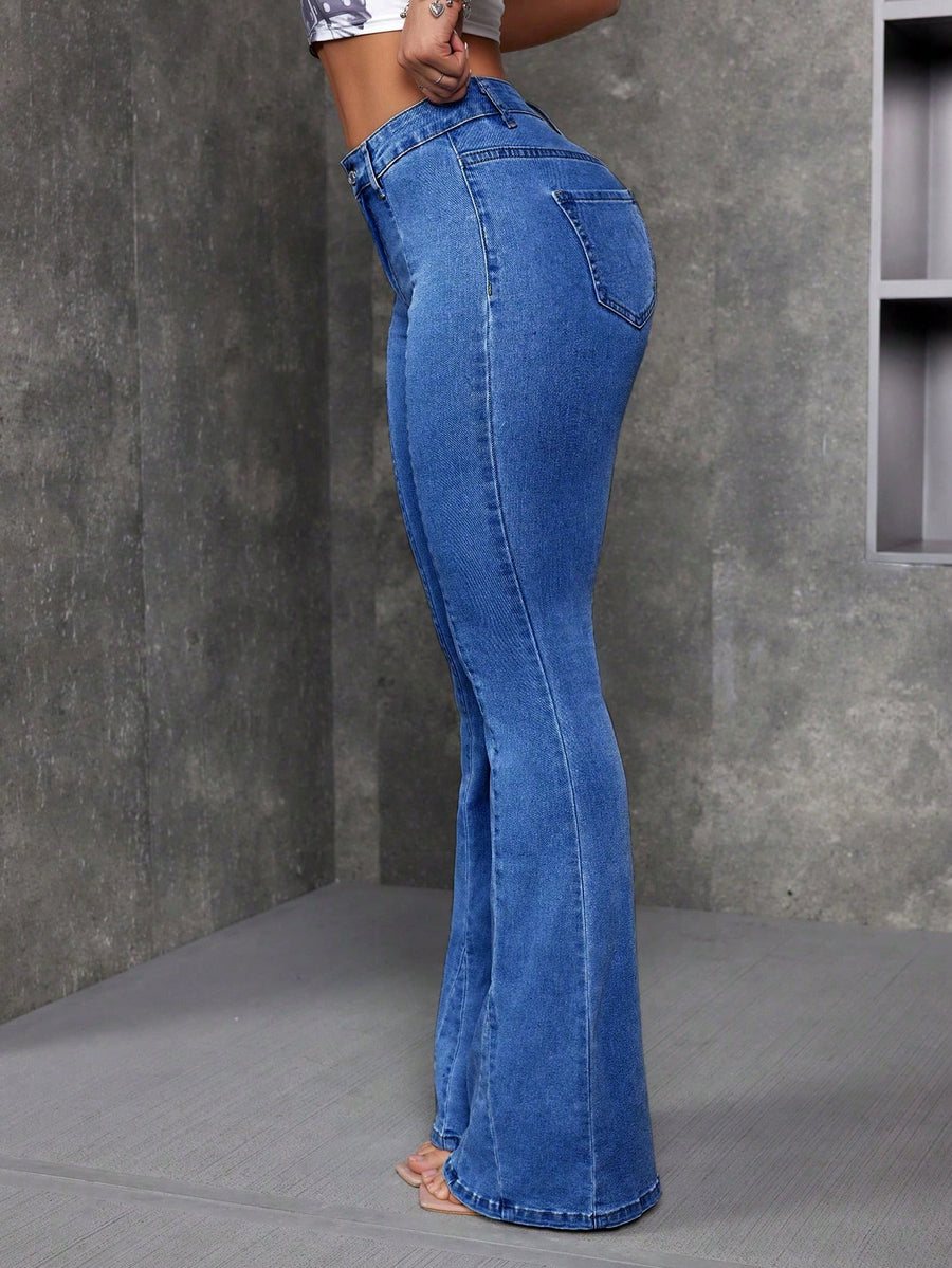 Gen Z Retro Bootcut Jeans – Blue Bootcut Jeans Back View – Glossia Fashion