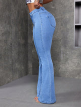 Gen Z Retro Bootcut Jeans – Light Blue Bootcut Jeans Detail View – Glossia Fashion