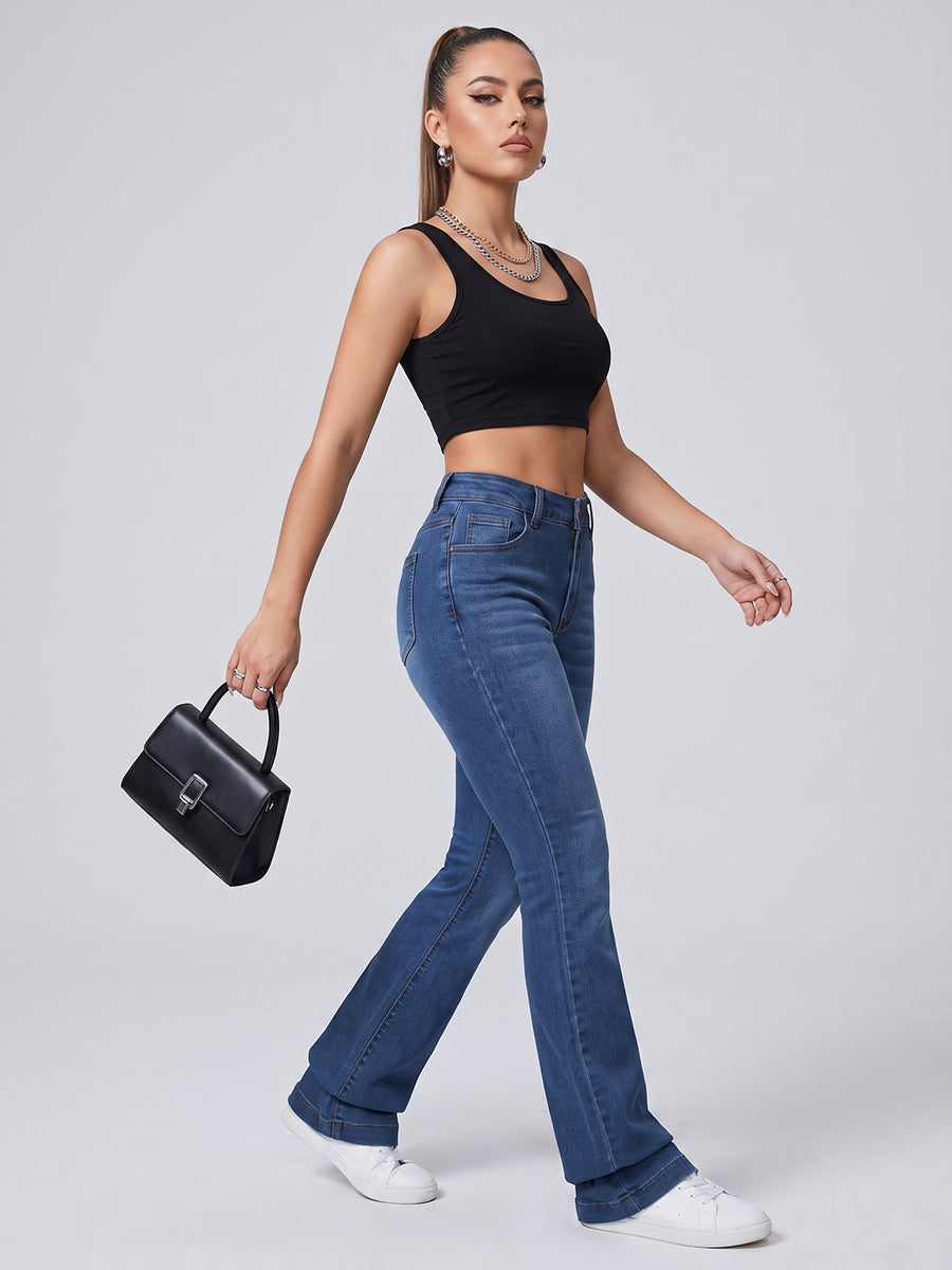 Snatched Waist Bootcut Jeans – Dark Blue