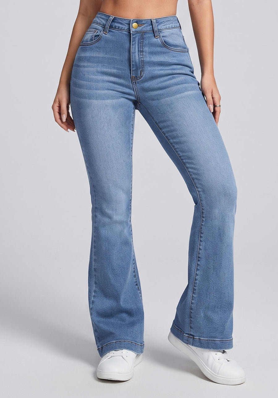 Snatched Waist Bootcut Jeans – Light Blue