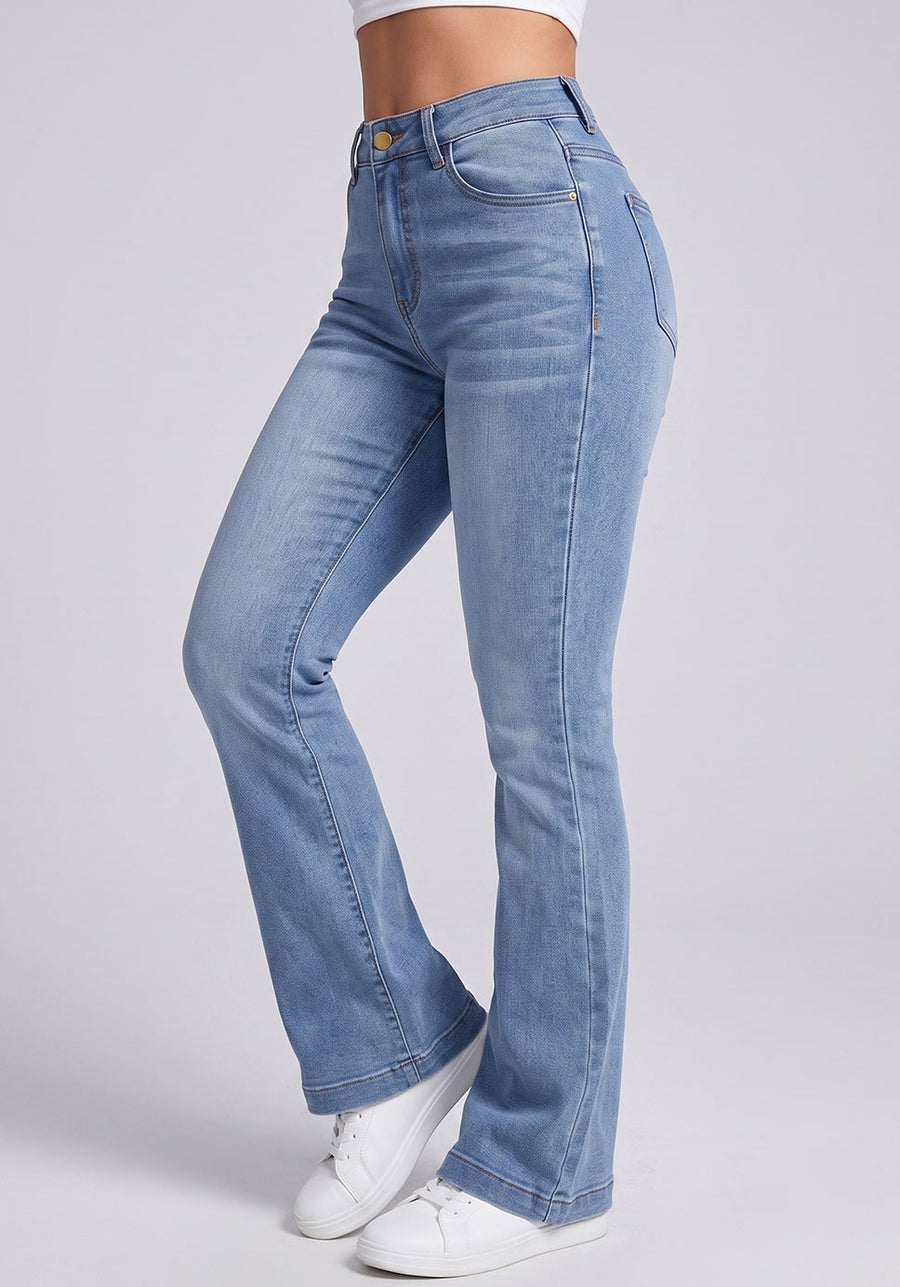 Snatched Waist Bootcut Jeans – Light Blue