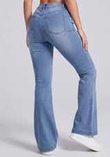 Snatched Waist Bootcut Jeans – Light Blue