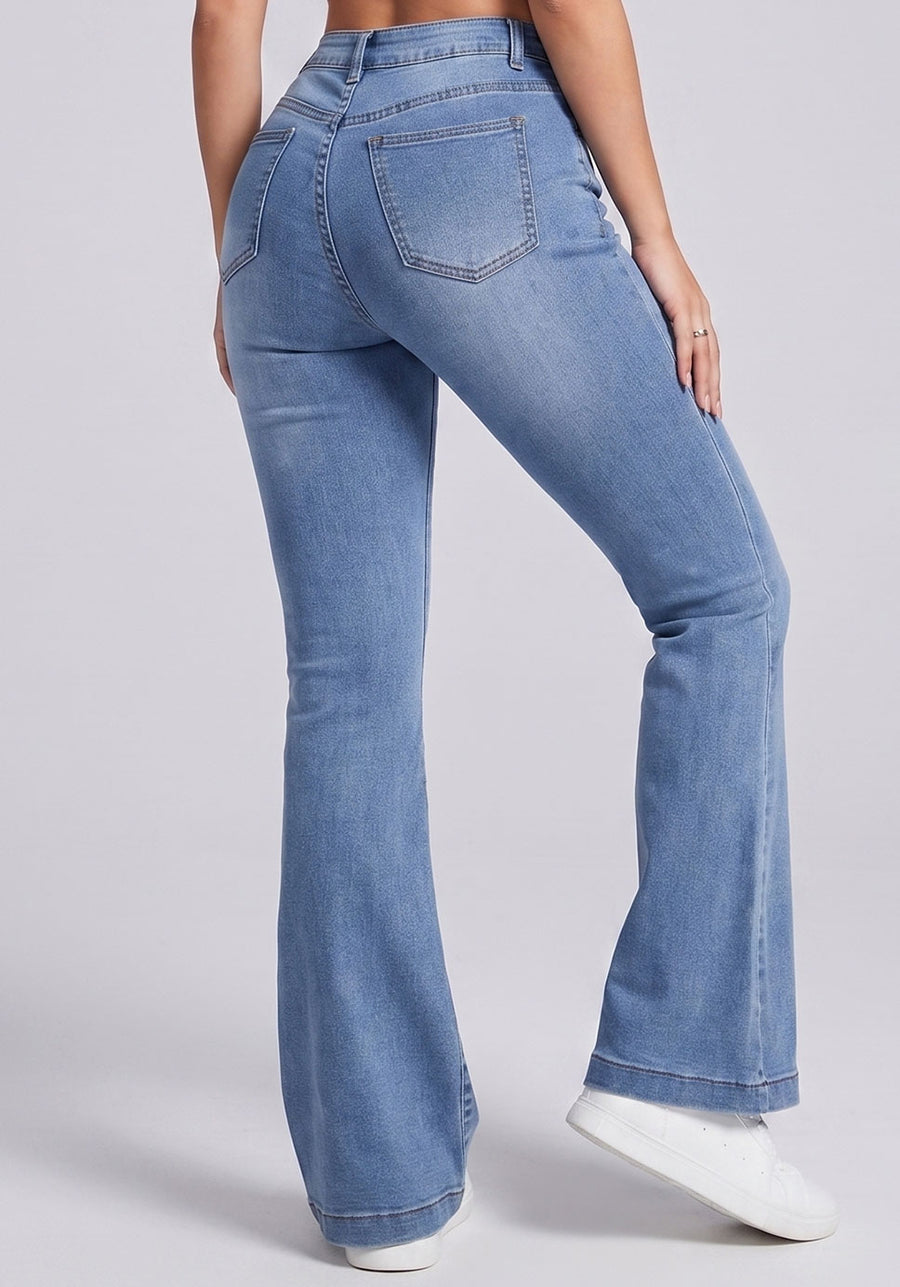 Snatched Waist Bootcut Jeans – Light Blue