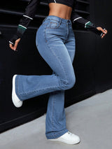 Urban Chic Slim Bootcut Jeans – Light Blue Bootcut Jeans Detail View – Glossia Fashion