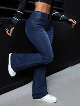 Urban Chic Slim Bootcut Jeans – Navy Blue Bootcut Jeans Detail View – Glossia Fashion
