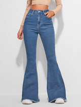 Timeless Fade High-Waist Bootcut – Blue Bootcut Jeans Front View – Glossia Fashion